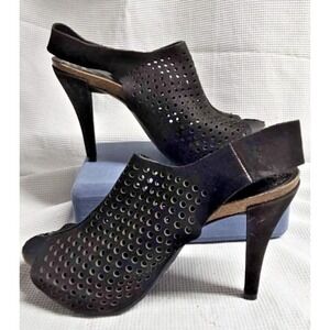 VINCE CAMUTO Patrizia nubuck black sandals‎ sling back block heels 8.5M